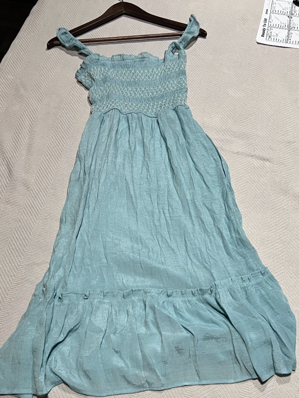 AS U WISH Women’s Size M Seafoam Teal Smocked Sleeveless Lined Dress Tiered